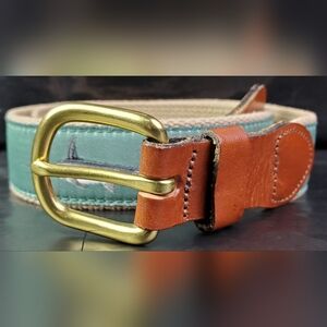 Leather Man LTD Mens Canvas Leather Swordfish Belt Essex CT USA - Size 32 - GUC